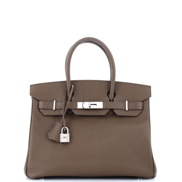 Hermes Birkin Handbag Brown Epsom with Palladium Hardware 30