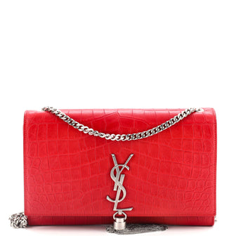 Saint Laurent Classic Monogram Tassel Crossbody Bag Crocodile Embossed Leather Medium