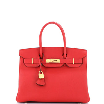 Hermes Birkin Handbag Red Epsom with Gold Hardware 30
