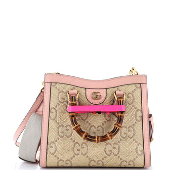 Gucci Diana NM Bamboo Handle Tote GG Raffia Small