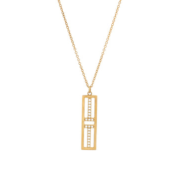 Tiffany & Co. T Open Vertical Diamond Bar Pendant Necklace 18K Yellow Gold with Diamonds