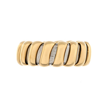 Bvlgari Tubogas Band Ring 18K Yellow Gold and Stainless Steel Wide