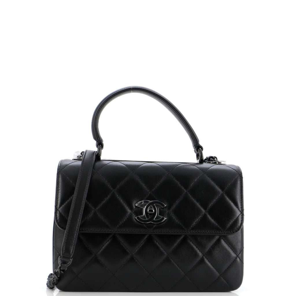 Chanel So Black Trendy CC Top Handle Bag Quilted Lambskin Small