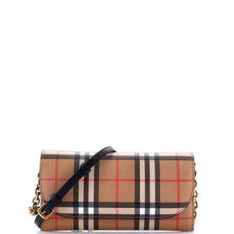 Burberry Henley Wallet on Chain Leather with House Check Canvas