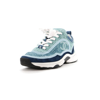 Chanel Women's CC Cap Toe Logo Sneakers Suede and Tweed