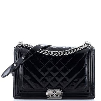 Chanel Boy Flap Bag Chevron Patent New Medium