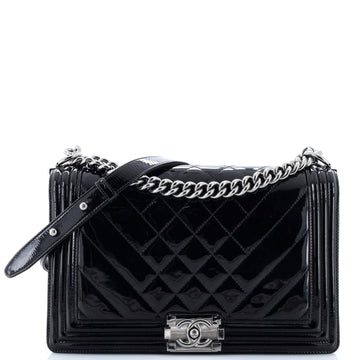 Chanel Boy Flap Bag Chevron Patent New Medium