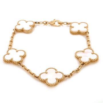 Vintage Alhambra 5 Motifs Bracelet 18K Yellow Gold and Mother of Pearl