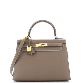 Hermes Kelly Handbag Grey Epsom with Gold Hardware 28