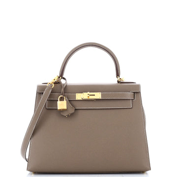 Hermes Kelly Handbag Grey Epsom with Gold Hardware 28
