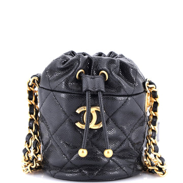 Chanel Twist Your Buttons Drawstring Bucket Bag Quilted Caviar Mini