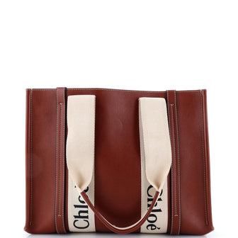 Chloe Woody Tote Leather with Canvas Medium