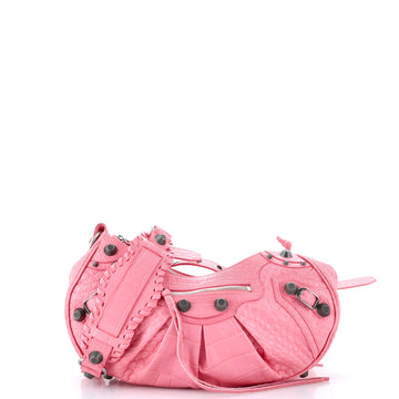 Balenciaga Le Cagole Giant Studs Shoulder Bag Crocodile Embossed Leather Small