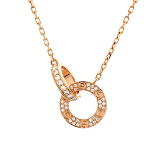 Cartier Love Interlocking Pave Necklace 18K Rose Gold and Diamonds