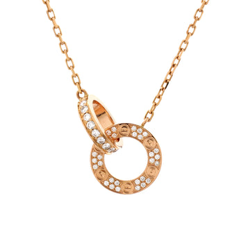 Cartier Love Interlocking Pave Necklace 18K Rose Gold and Diamonds