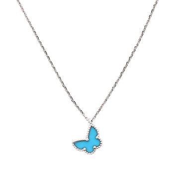 Van Cleef & Arpels Sweet Alhambra Butterfly Pendant Necklace 18K White Gold with Turquoise