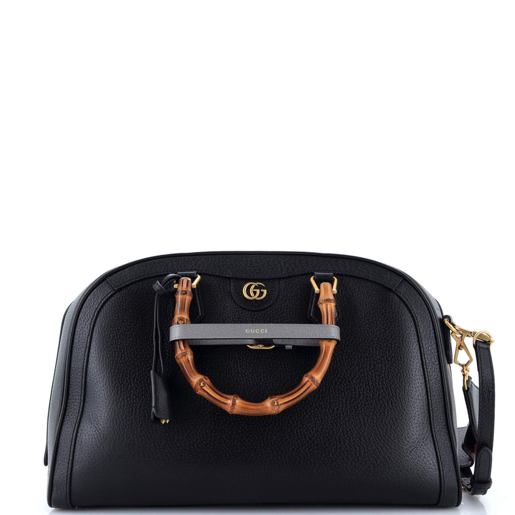 Gucci Diana NM Bamboo Handle Duffle Bag Leather Medium Black 32105226