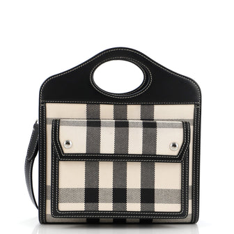 Burberry Pocket Tote Check Canvas with Leather Mini