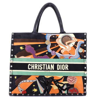Christian Dior Book Tote Multicolor Studded Suede Large