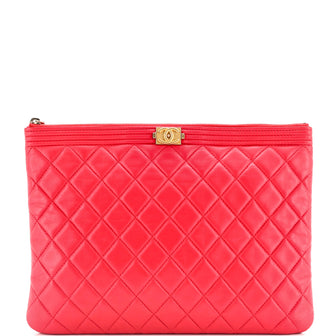 Chanel Boy O Case Clutch Quilted Lambskin Medium