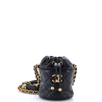 Chanel Twist Your Buttons Drawstring Bucket Bag Quilted Caviar Mini
