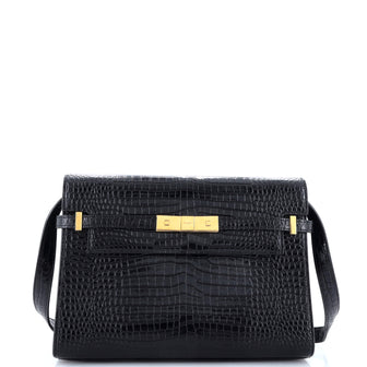 Saint Laurent Manhattan Shoulder Bag Crocodile Embossed Leather Medium
