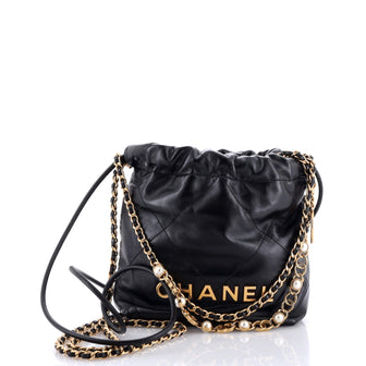 Chanel 22 Chain Hobo Quilted Calfskin with CC Pearl Chain Mini
