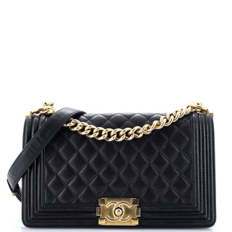 Chanel Boy Flap Bag Quilted Lambskin Old Medium