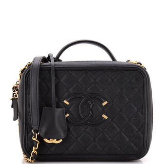 Chanel Filigree Vanity Case Quilted Caviar Large