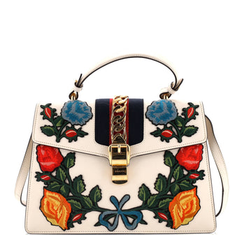 Gucci Sylvie Top Handle Bag Embroidered Leather Medium