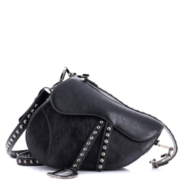 Christian Dior Saddle Handbag with Strap Studded Leather Medium