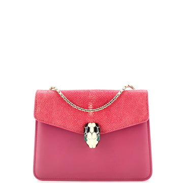 Bvlgari Serpenti Forever Square Shoulder Bag Leather and Stingray Small