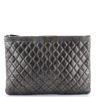 Chanel Boy O Case Clutch Quilted Calfskin Large