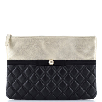 Chanel Pearl O Case Clutch Quilted Lambskin and Calfskin Medium