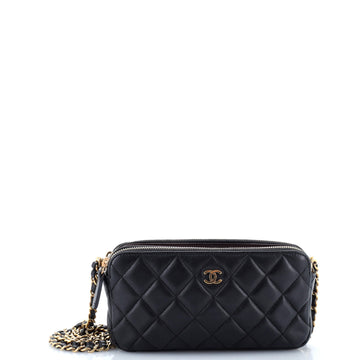 Chanel Double Zip Clutch with Chain Quilted Lambskin