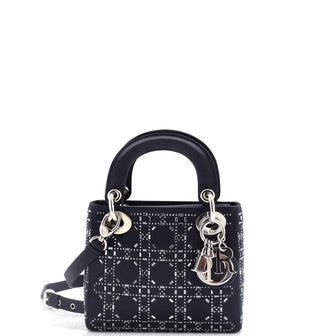 Christian Dior Lady Dior Bag Crystal Embellished Cannage Quilt Satin Mini