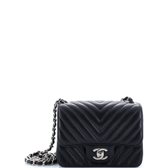 Chanel Square Classic Single Flap Bag Chevron Lambskin Mini