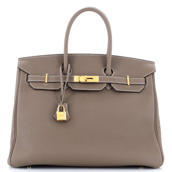 Hermes Birkin Handbag Grey Togo with Gold Hardware 35