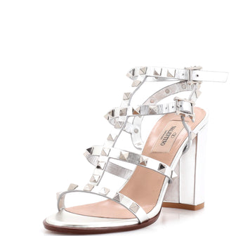 Valentino Garavani Women's Rockstud Caged Ankle Strap Block Heel Sandals Leather