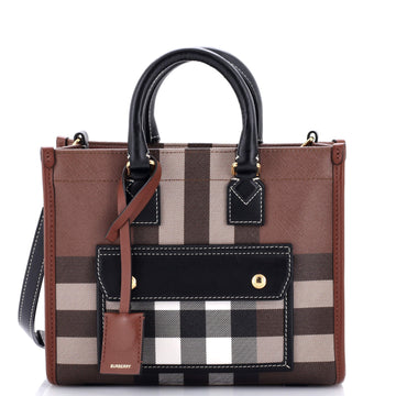 Burberry Freya Shopping Tote Check Canvas with Leather Mini