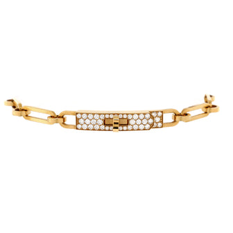 Hermes Kelly Chaine Bracelet 18K Yellow Gold and Pave Diamonds Small