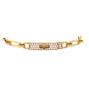 Hermes Kelly Chaine Bracelet 18K Yellow Gold and Pave Diamonds Small
