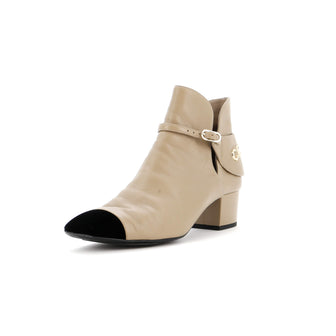 Chanel Women's Logo Cap Toe Short Ankle Boots Leather with Velvet