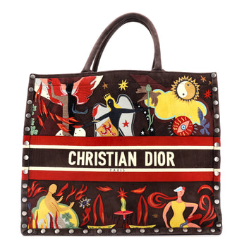 Christian Dior Book Tote Multicolor Studded Suede Large