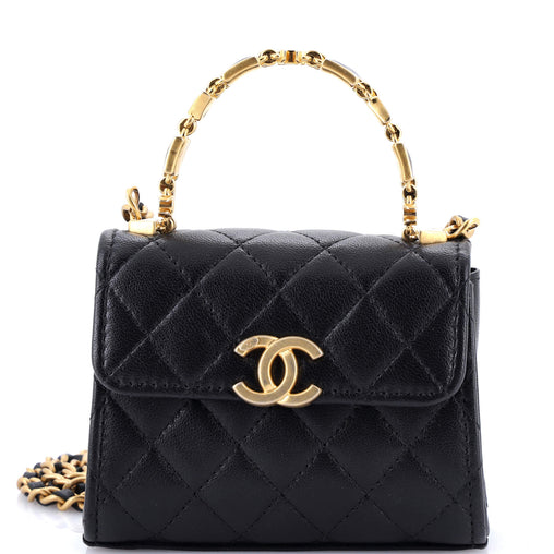 Chanel Coco Enamel Top Handle Flap Bag Quilted Lambskin Small