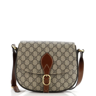 Gucci Flap Saddle Bag GG Coated Canvas with Leather Small