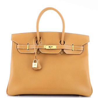 Hermes Birkin Handbag Brown Ardennes with Gold Hardware 35