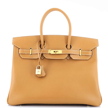 Hermes Birkin Handbag Brown Ardennes with Gold Hardware 35