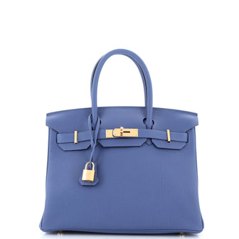 Hermes Birkin Handbag Blue Togo with Gold Hardware 30