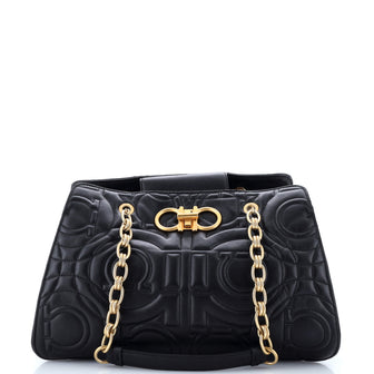 Salvatore Ferragamo Gancini Chain Tote Quilted Leather Medium